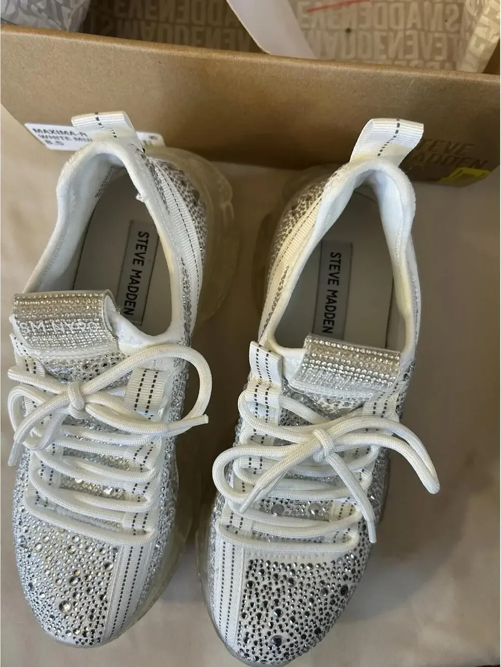 Steve Madden Maxima-R White Rhinestone Fashion Slip On Sneaker - Picture 4 of 13